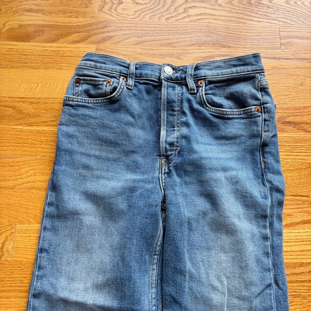 RE/DONE 70s Stove Pipe High Rise Straight Leg Jeans Mid 70s Wash Size 27 - Picture 3 of 16